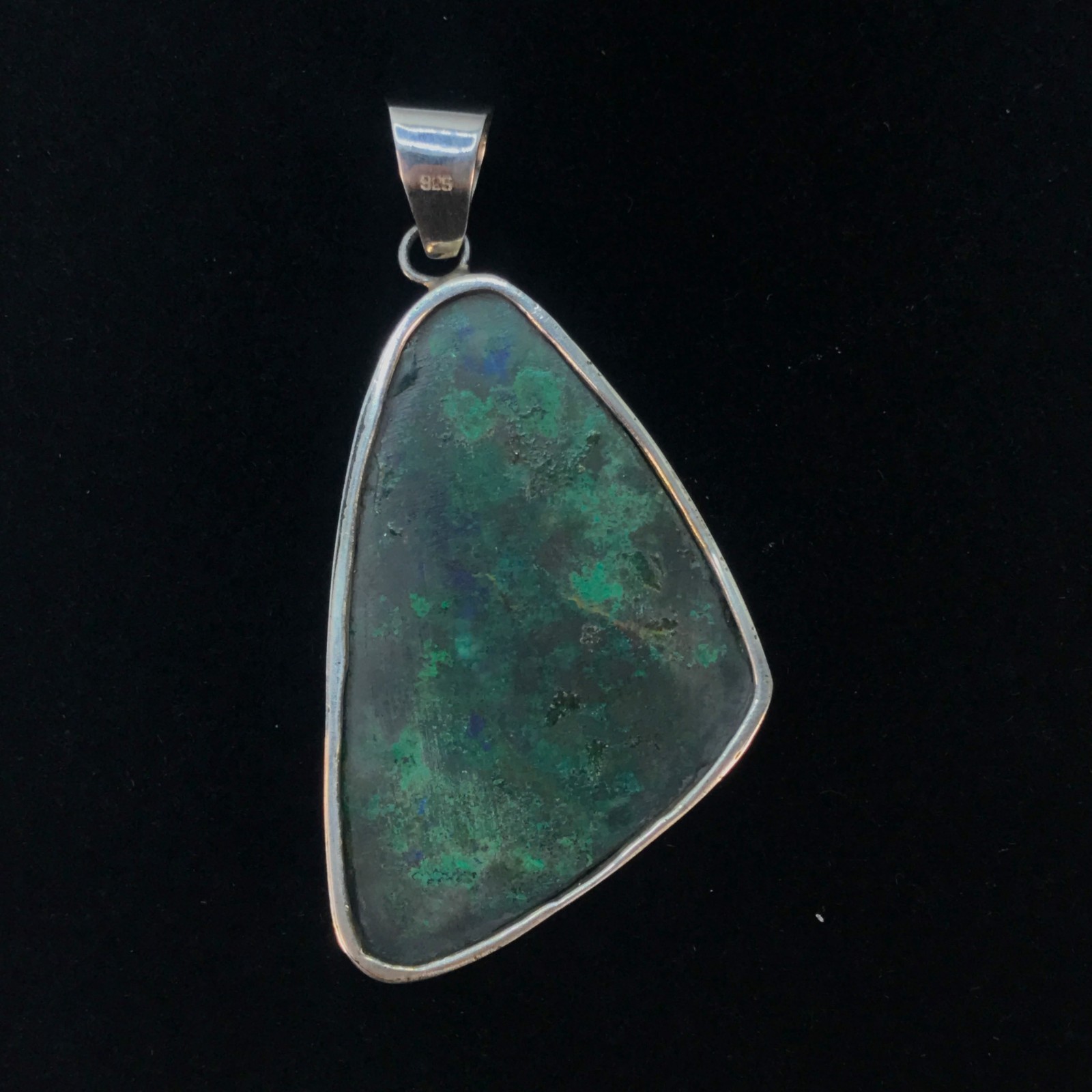 Malachite Azurite Sterling Silver 925 Pendant Freeform 13g Chunky Green Gemstone