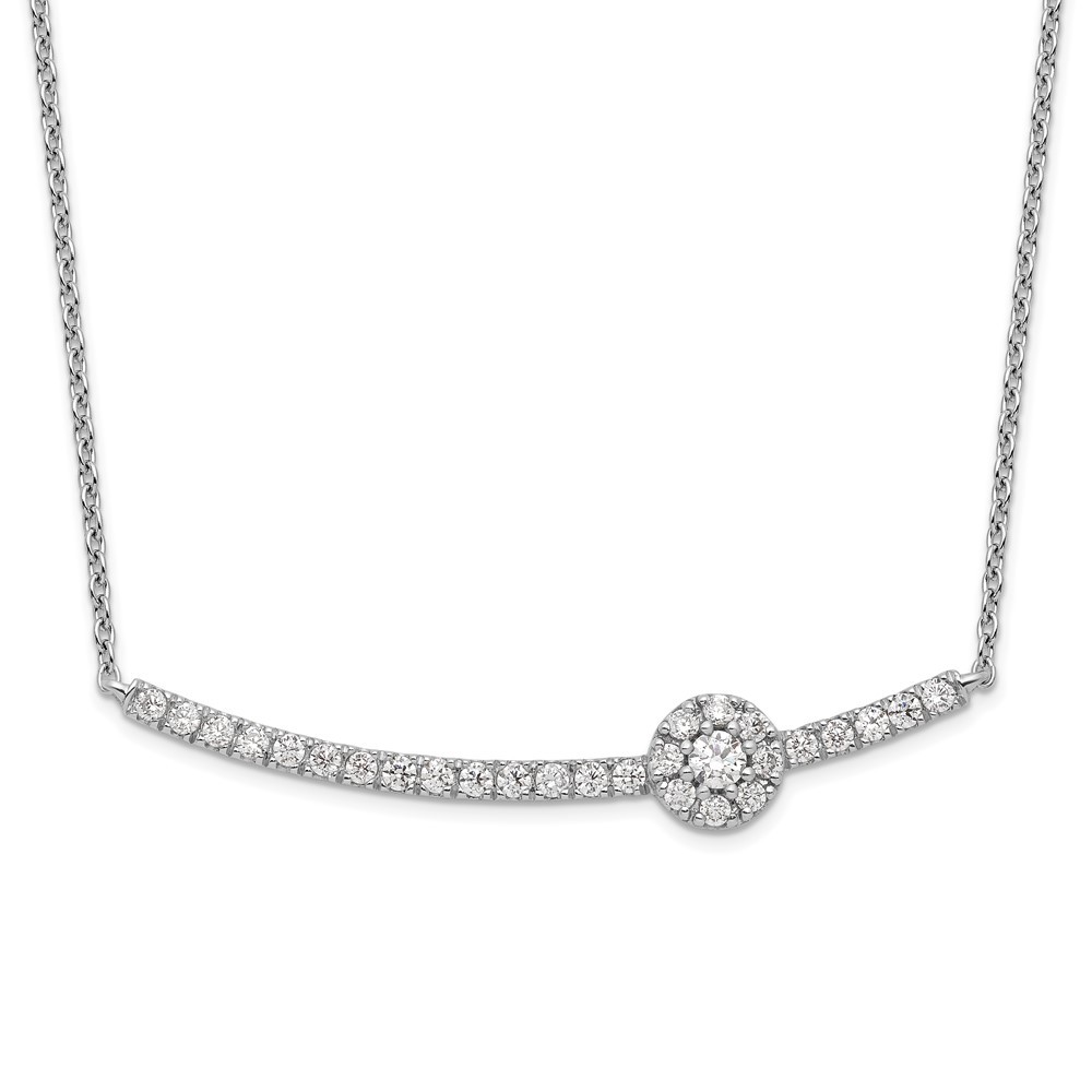 14k White Gold 1/2 Ct Round Lab Grown Diamond VS/SI+ G+ Fashion Bar Necklace 18″