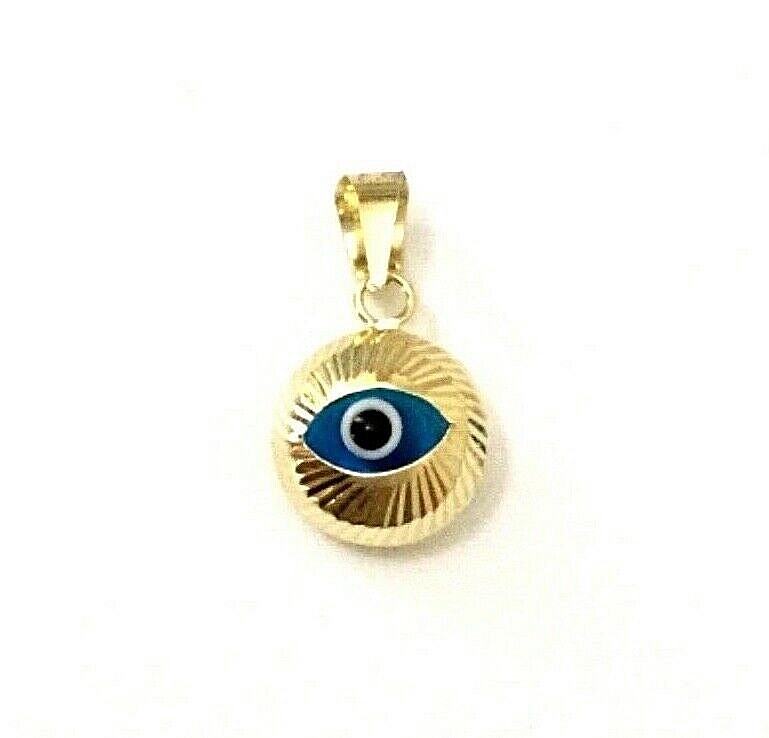 14K SOLID GOLD ROUND EVIL EYE PENDANT – 15mm x 9mm- 14k Solid Gold – PT454