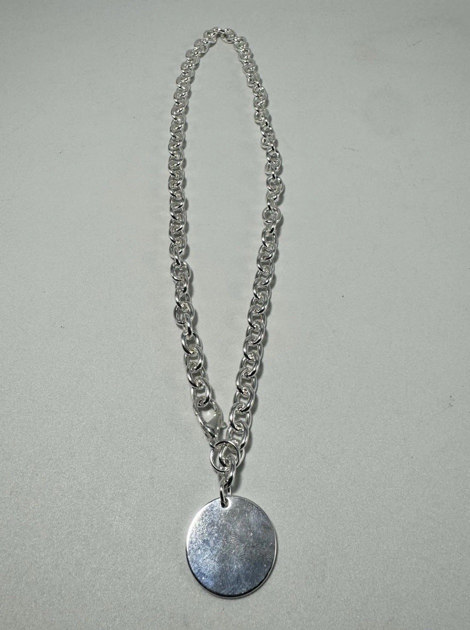 Sterling Silver Double Rolo Chain Necklace 18” Heavy 50.1g Disc Pendant 925