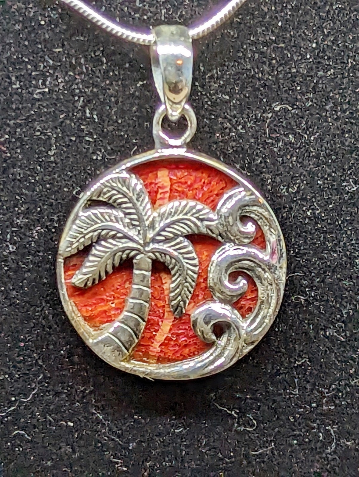 Sterling Silver Palm Tree, Waves and Coral Necklace