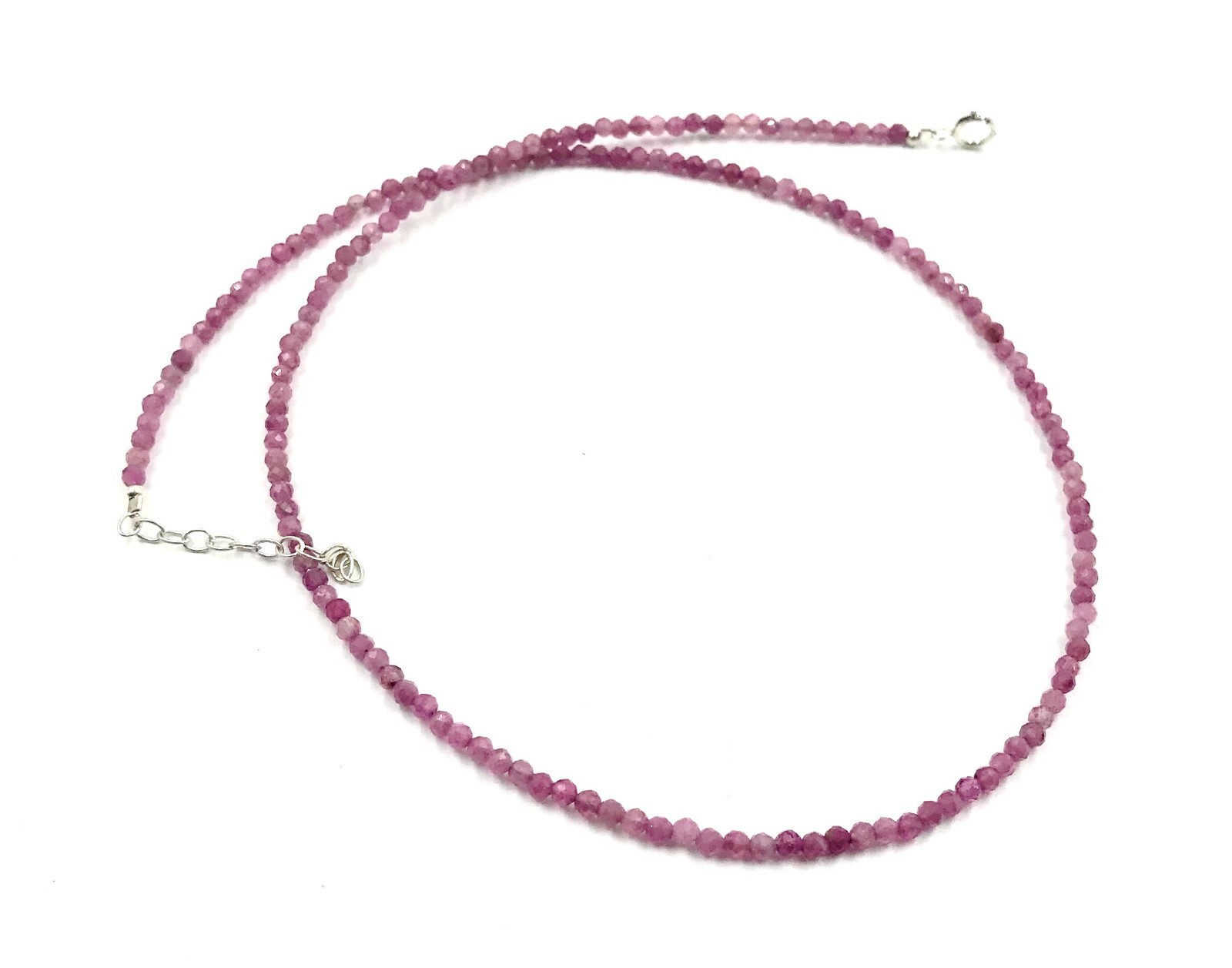 Genuine Pink Tourmaline Beads Silver Necklace Jewelry Women Handmade USA SELLER