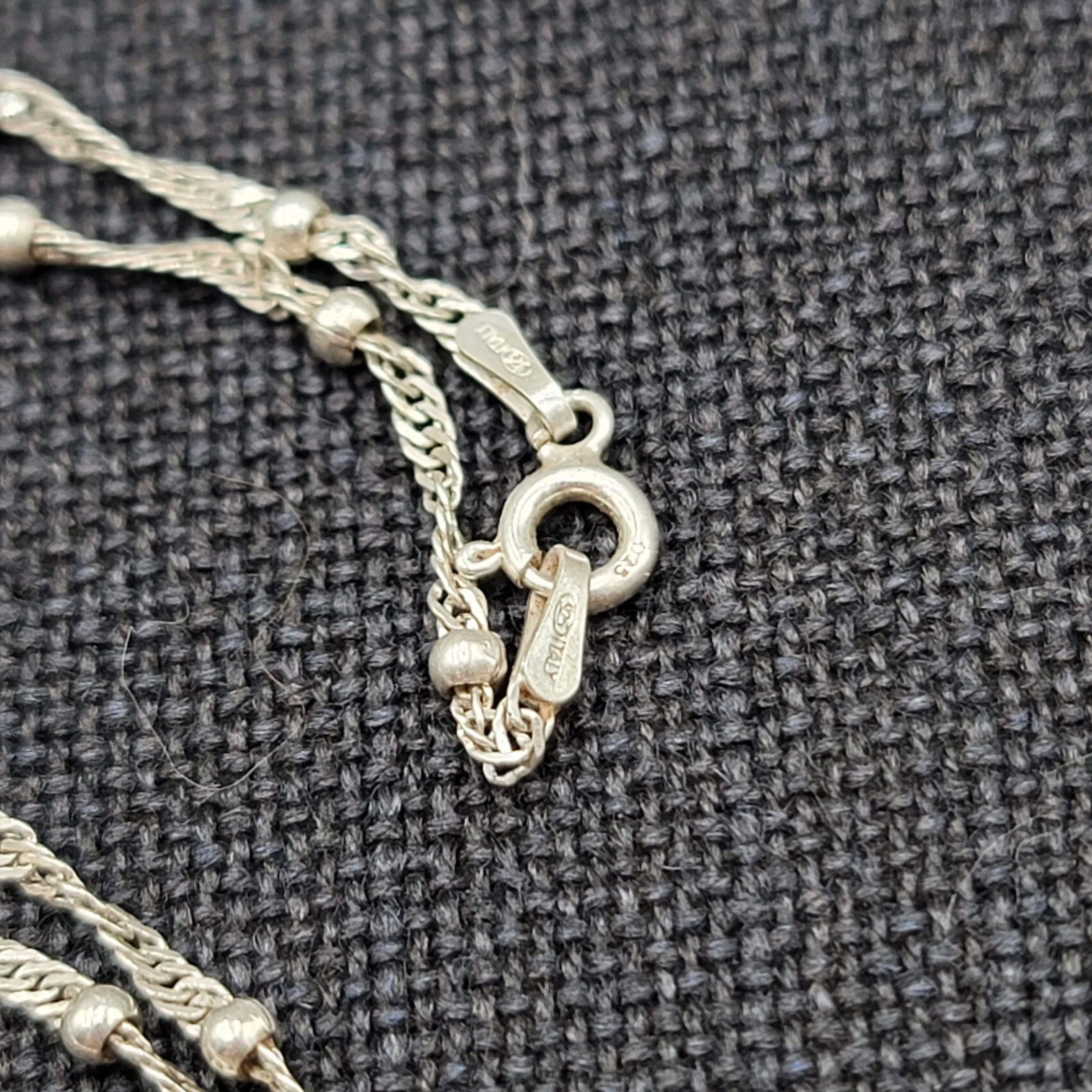 Sterling Silver Twist Herringbone Station Chain Necklace 925, 24″
