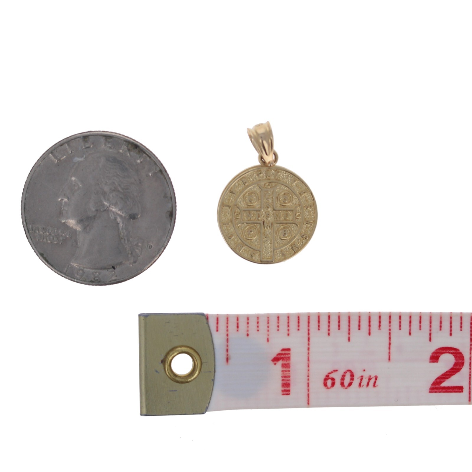 14kt Gold Mini St Benedict Round Medallion, Genuine 14kt Gold, Benedict Coin Pen