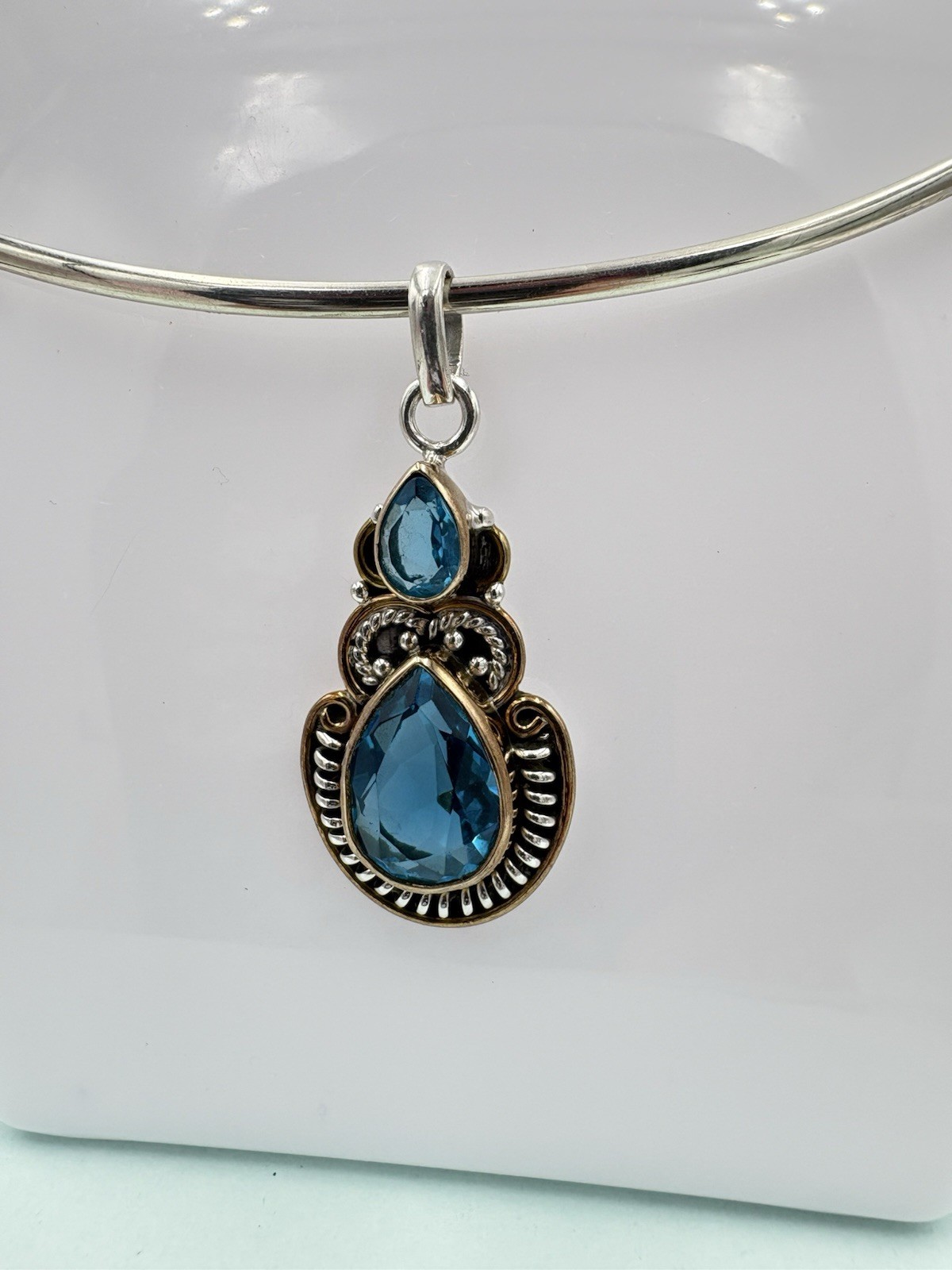 925 Sterling Silver Blue Topaz Teardrop Pendant – Pendant Only