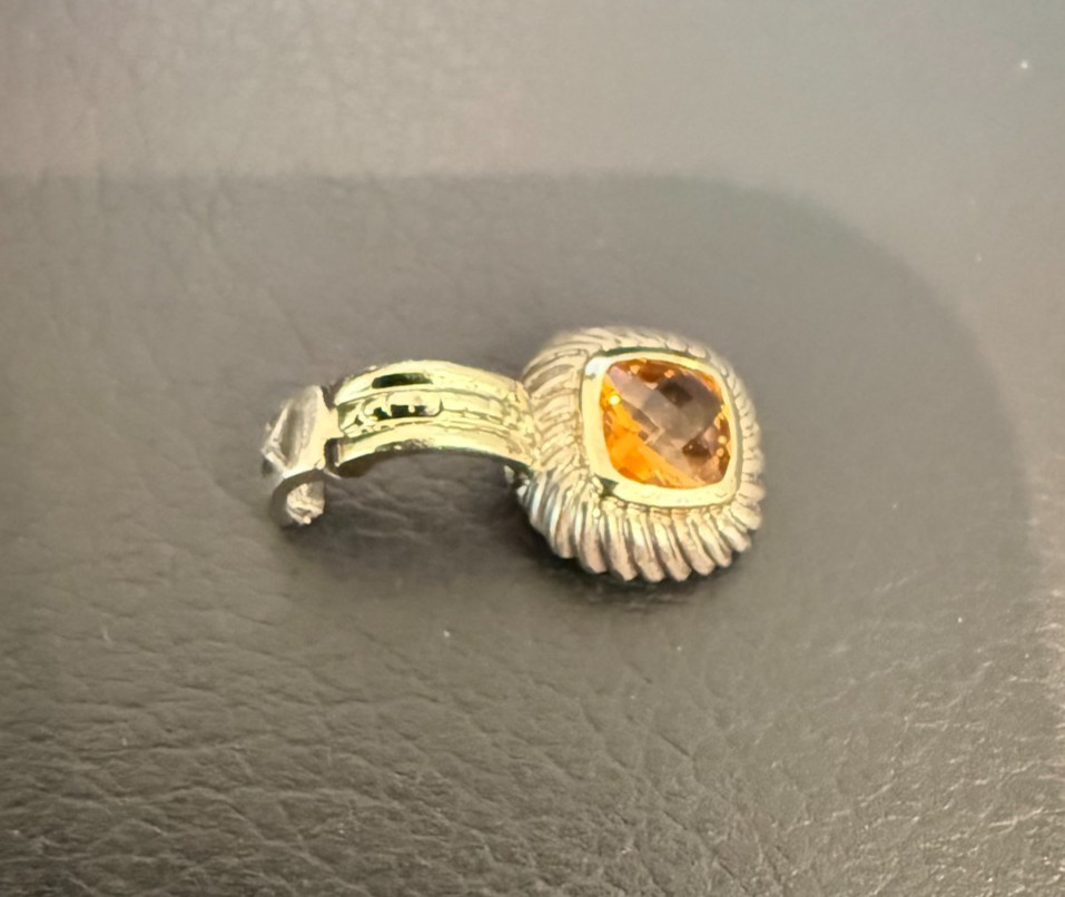 David Yurman Albion Citrine Cable Enhancer Pendant w/ Sterling Silver & 14K Gold