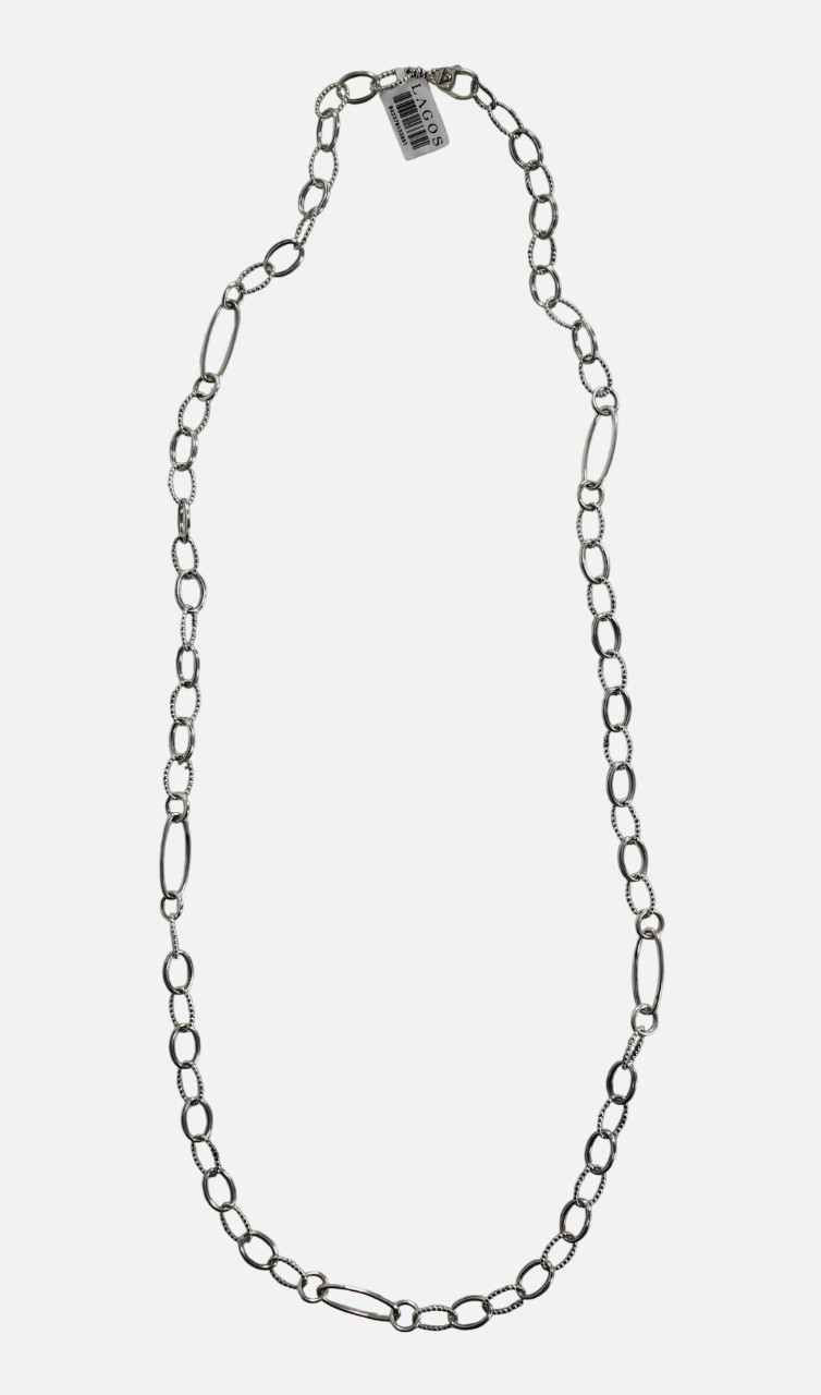 $900 New LAGOS Signature Caviar Sterling Silver Oval Link 34 inches Necklace