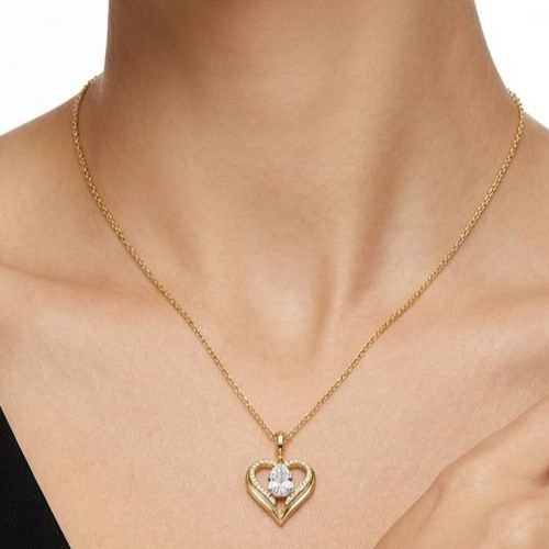 0.95TCW Pear & Round Cut White Moissanite Chain Necklace In Pure 10K Yellow Gold