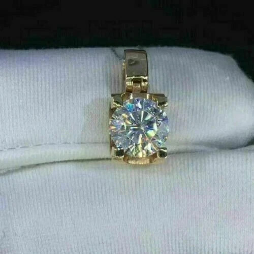 2.00Ct Round Cut Moissanite Solitaire Pendant Necklace 14K Yellow Gold Finish