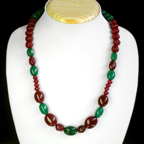 BREATHTAKING QUALITY 382.00 CTS EARTH MINED RUBY & EMERALD BEADS NECKLACE STRAND
