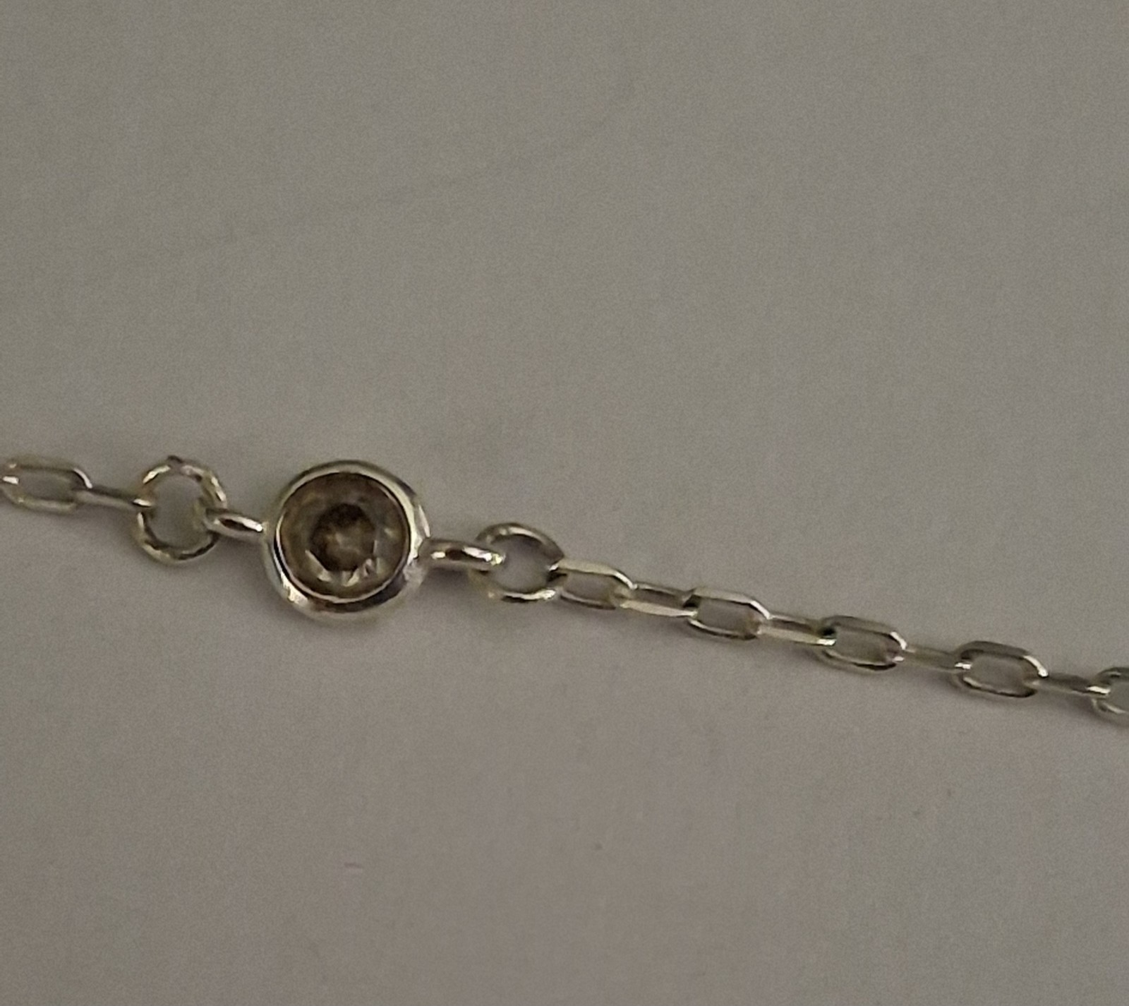 Silver tone Station Cable Chain Necklace Lobster Clasp with small clear stones
