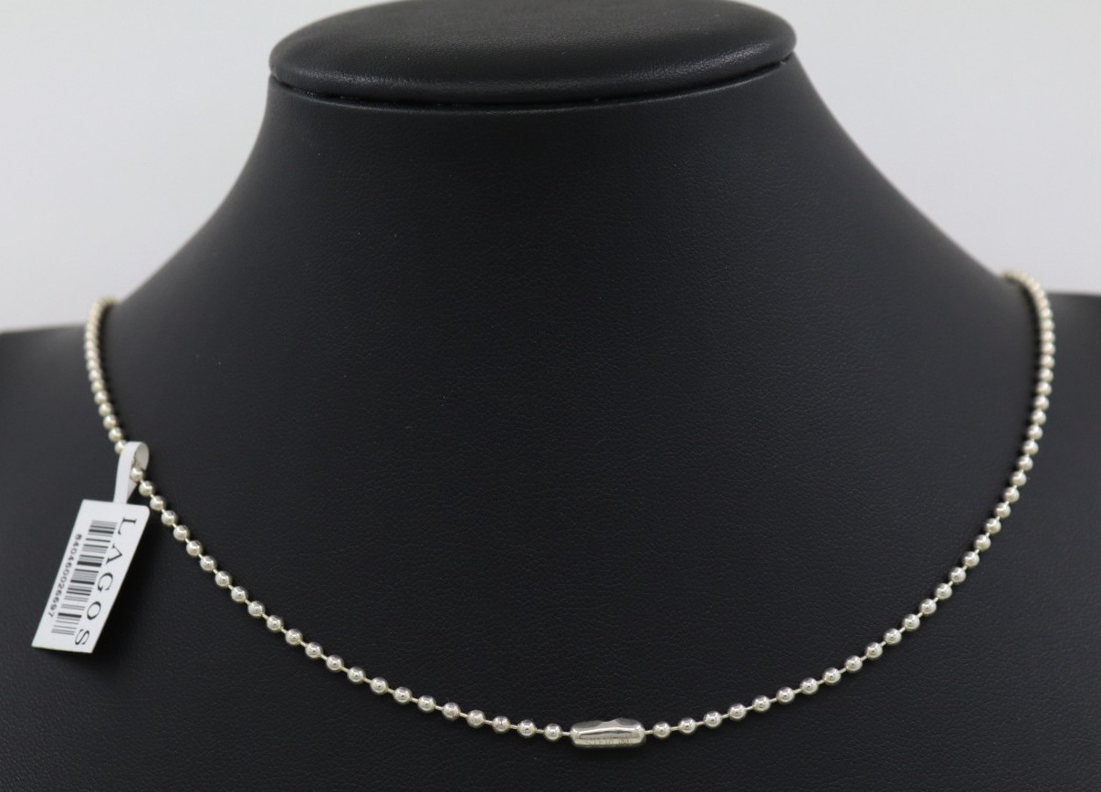 Lagos Caviar Sterling Silver Signature Key Pendant Beaded Necklace 34″ – 24G