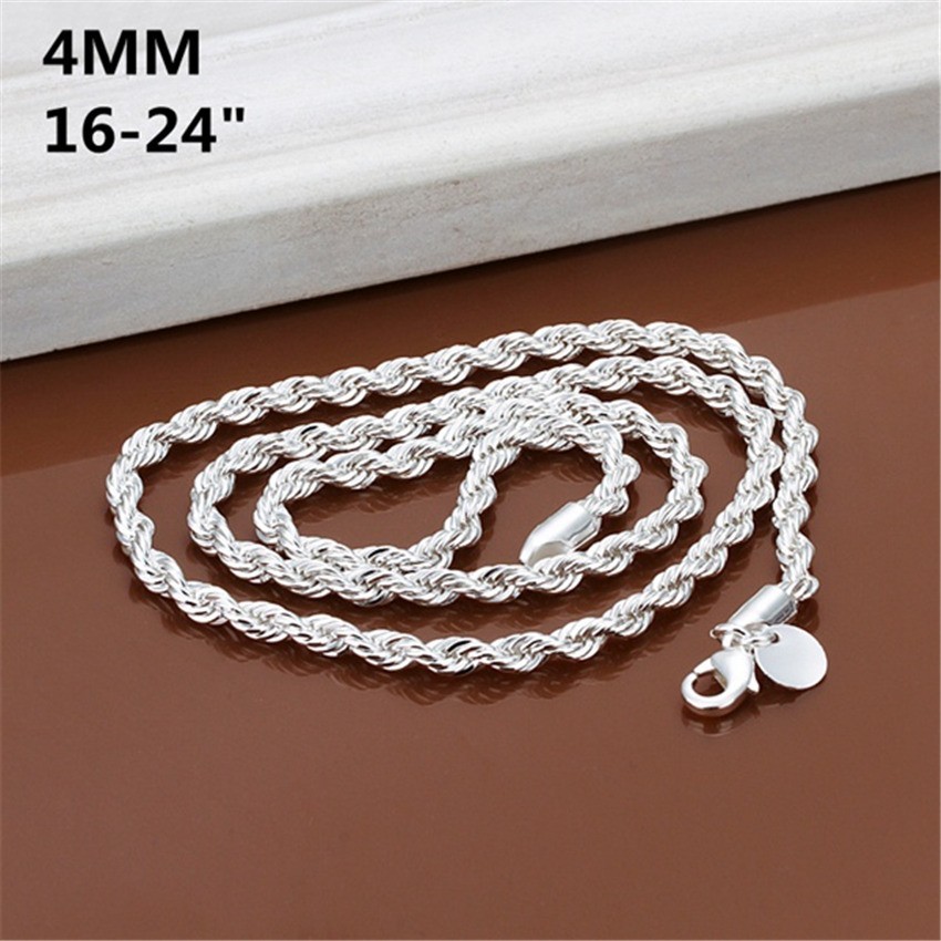 4mm Diamond Cut Solid 925 Sterling Silver Italian Rope Chain Men’s Necklace**