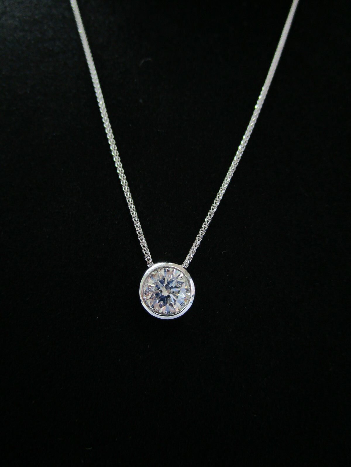 Bezel Solitaire Round Diamond Pendant & Chain 1.32Ct F-I1 100% EYE CLEAN