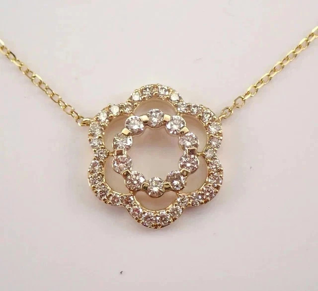 1.30Ct Round Moissanite Women’s Flower Pendant w/ Chain 14k Yellow Gold Plated