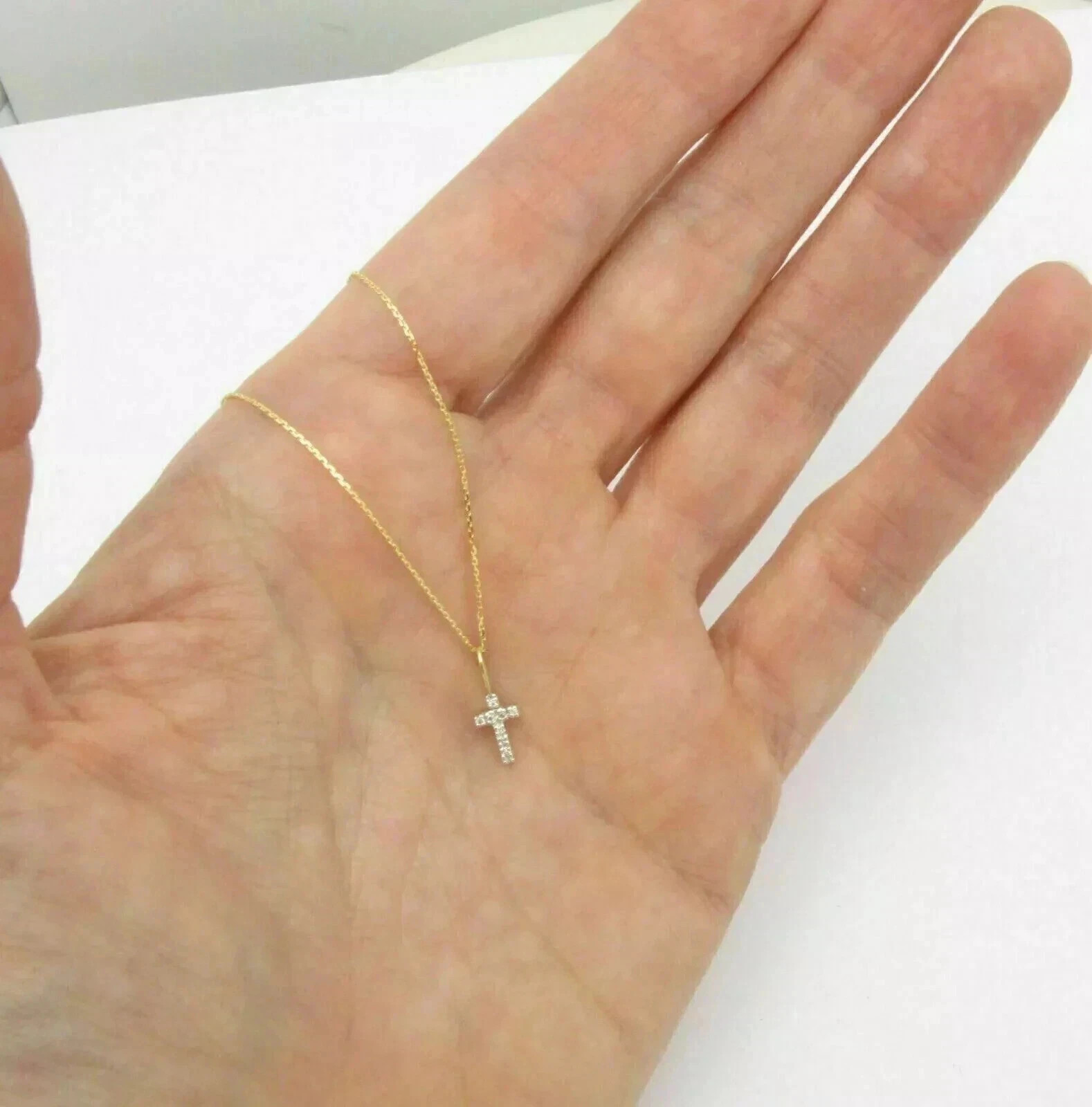 1Ct Round Lab Created Diamond Tiny Cross Pendant Chain 14k Yellow Gold Plated