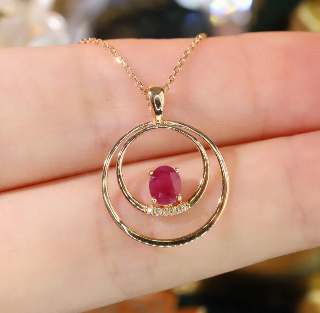 Lab Created Ruby & Moissanite Pendant Gold Plated 925 Silver Pendant For Him