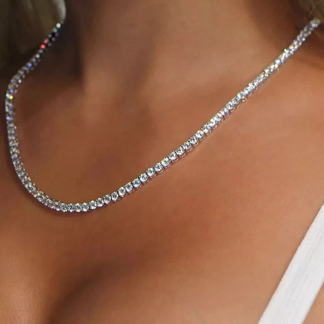10 CT Round Cut Lab Created Diamond Women Tennis Necklace 14K White Gold Plated