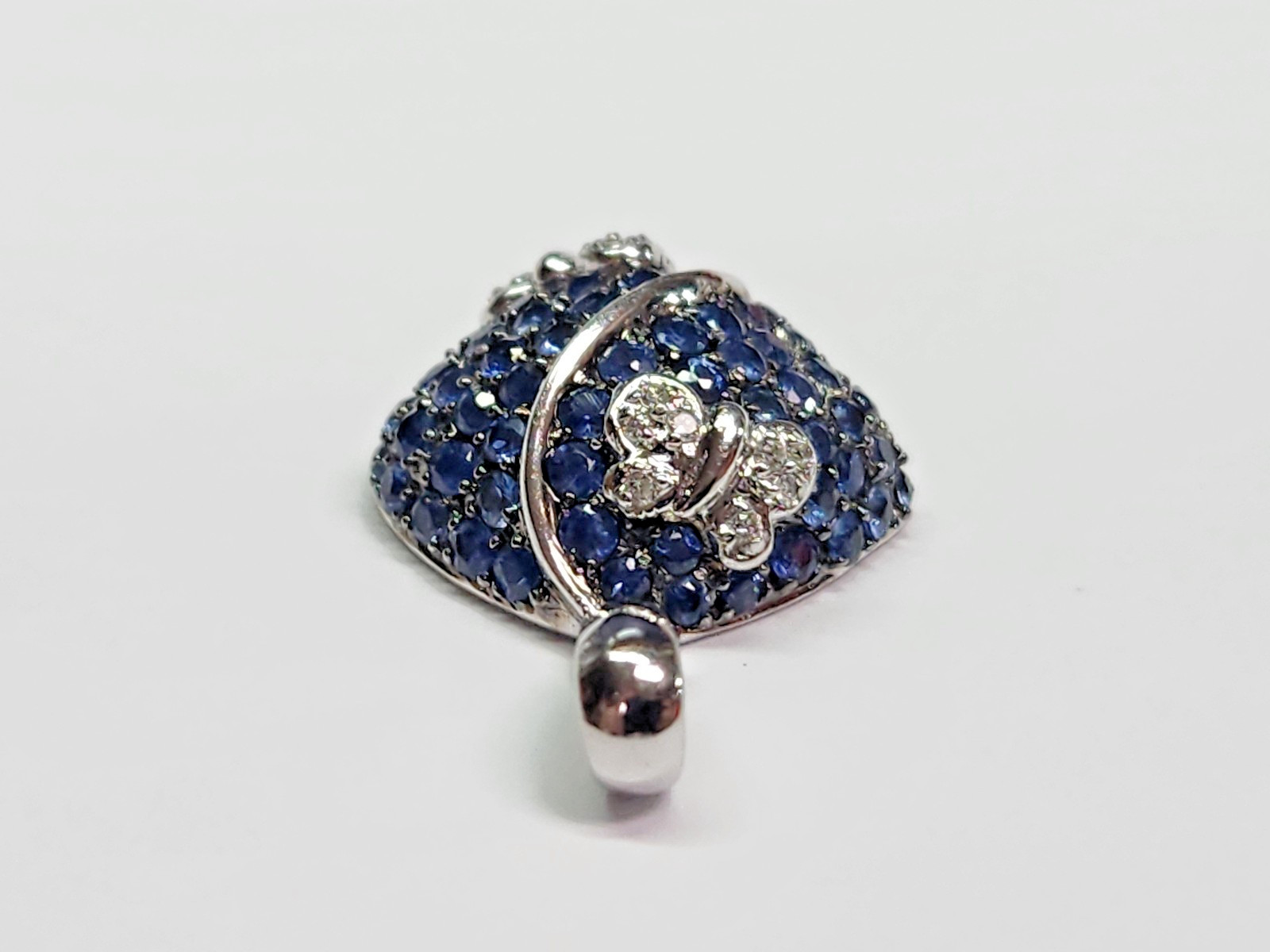 GORGEOUS 14kw Cushion Pave’ Blue Sapphire & Diamond Butterfly Accent Pendant