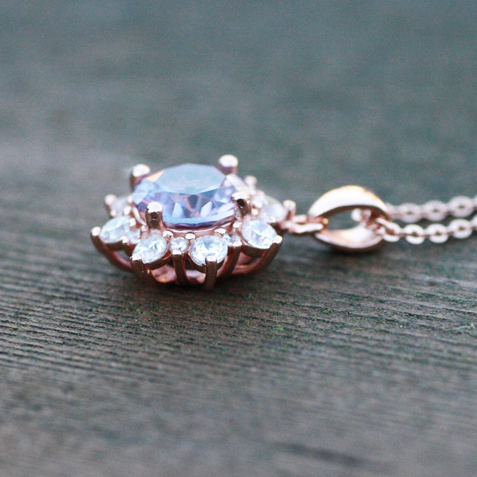 Lab Grown Color Change Alexandrite Pendant Rose Gold Vermeil , June Birthstone