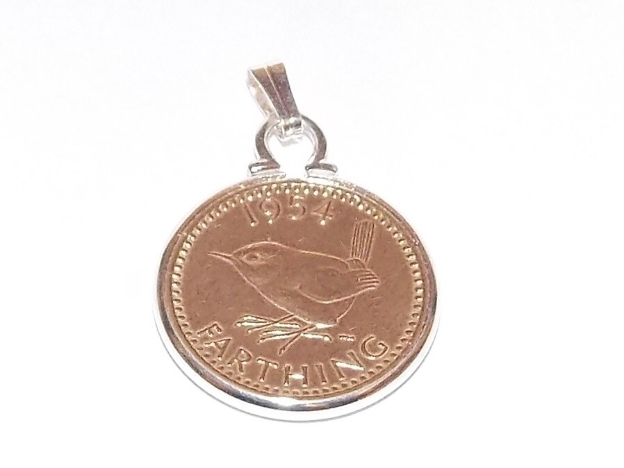 Birthday Anniversary Farthing Silver Plated Pendant ready to hang 1937 – 1956