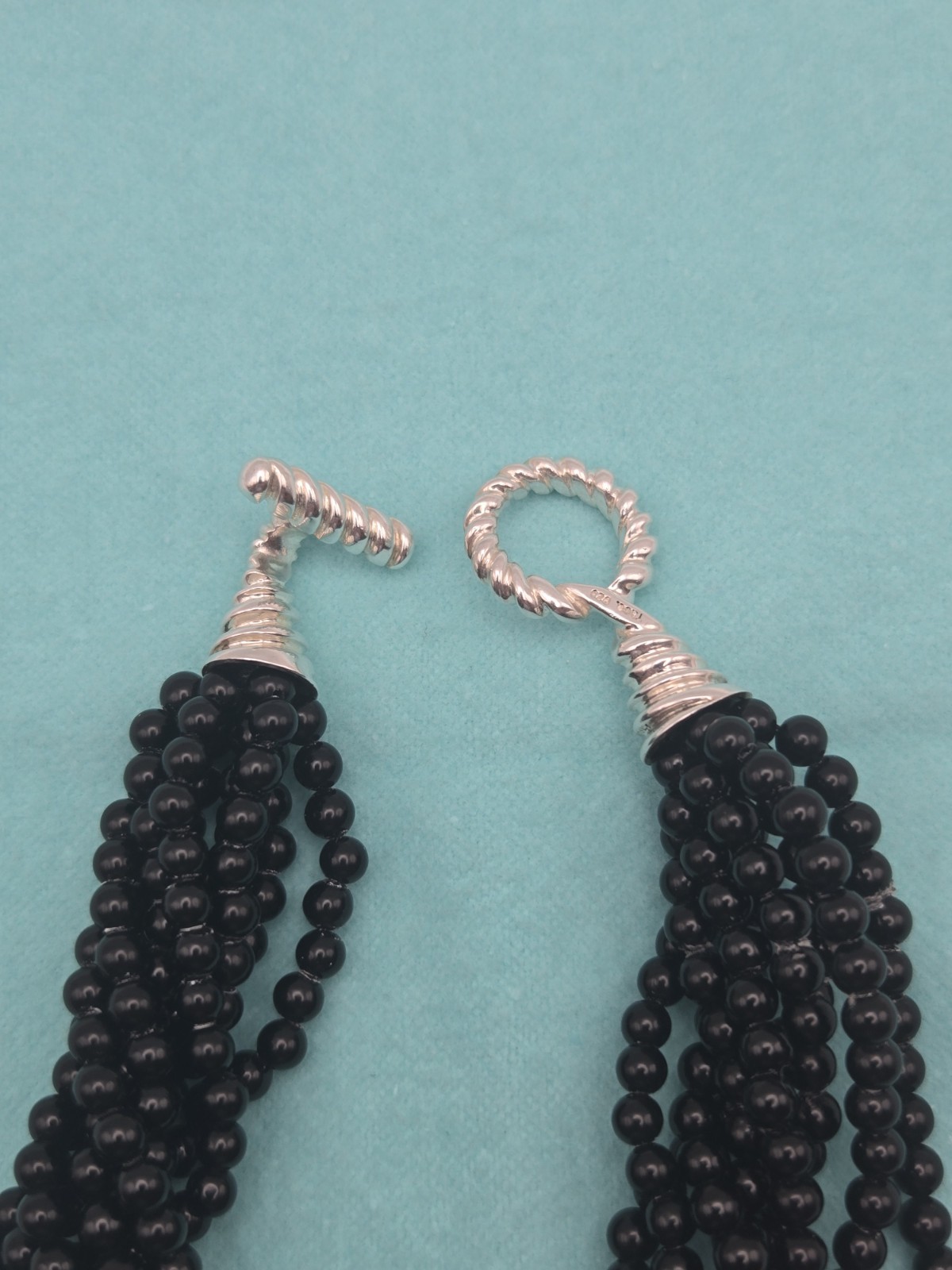 Tiffany & Co. Torsade 8 Strand Beaded Black Onyx 16″ Toggle Necklace Ag 925