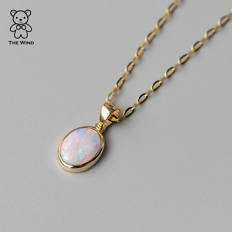 Minimal Oval Australian Solid Opal Pendant & Necklace 18k Yellow Gold Charm