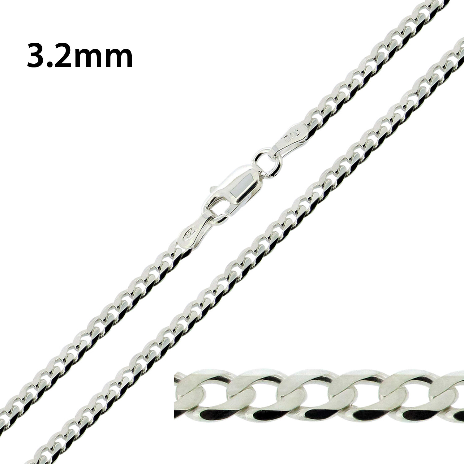 925 Sterling Silver 16, 18, 20, 22, 24, 26, 28, 30 inch Flat Curb Chain Necklace