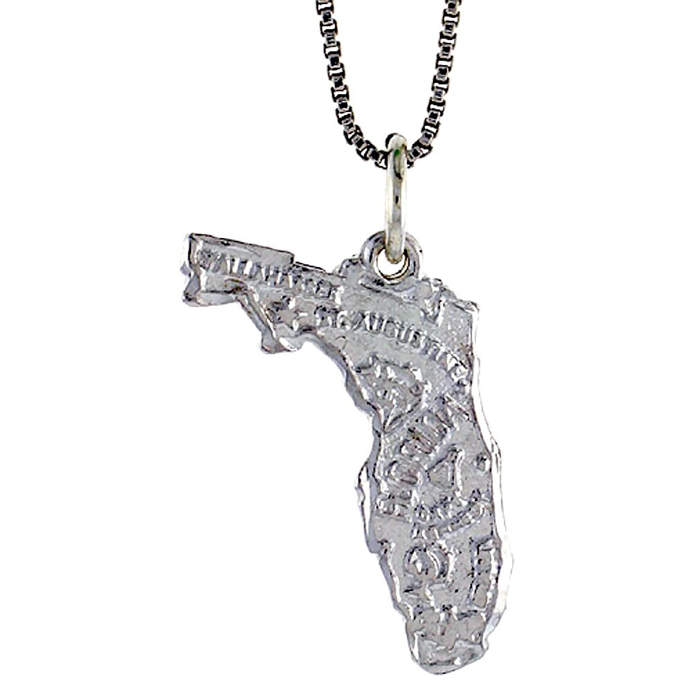 925 Sterling Silver State of Florida Map Pendant 7/8 Inch Tall (22mm)