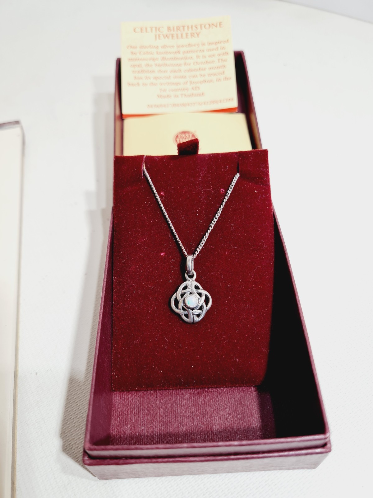 Past Times Celtic Opal Birthstone Pendant & Sterling Silver 40 cm Chain