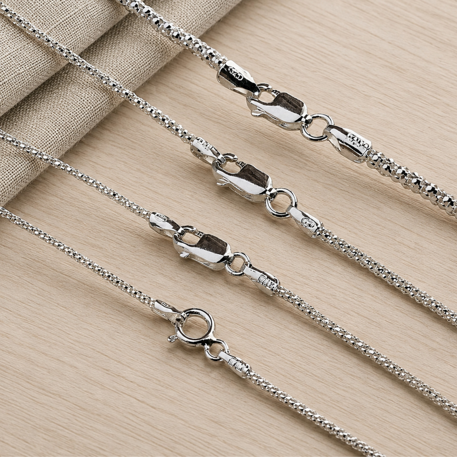 925 STERLING SILVER DIAMOND CUT POPCORN CHAIN 1MM 16″ MADE IN ITALY