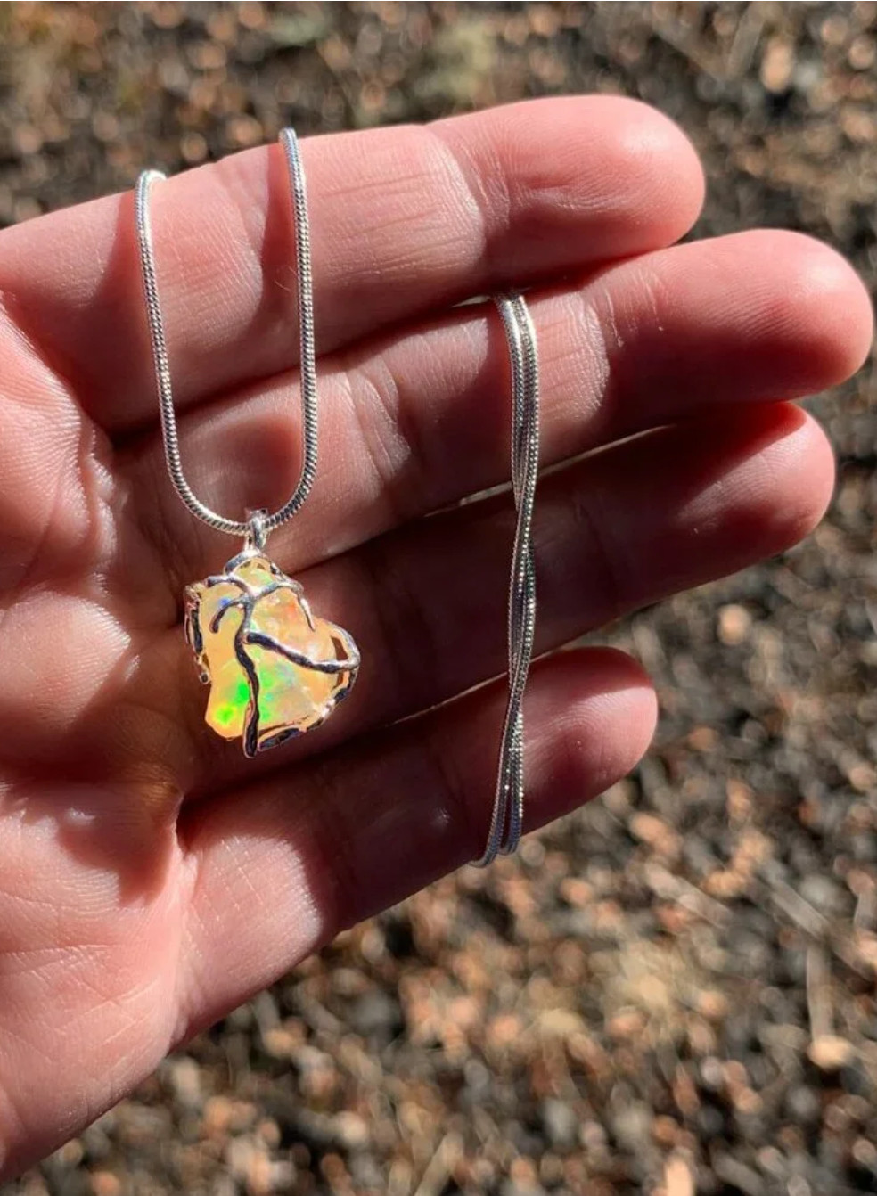 HUGE Fire Opal Silver Branches Necklace