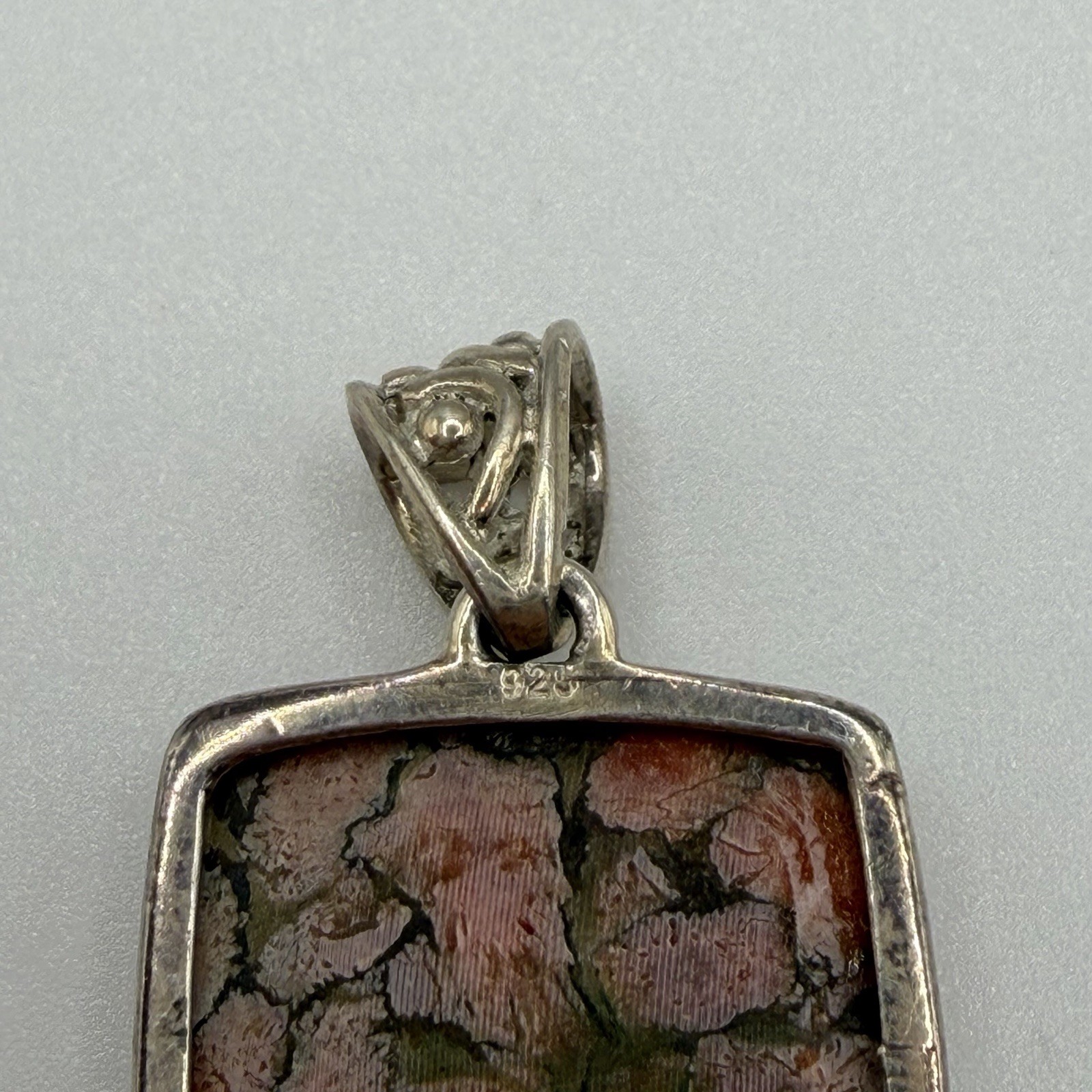 925 Sterling Silver Pendant Copper Orange & Turquoise Boho Modern Medium Size