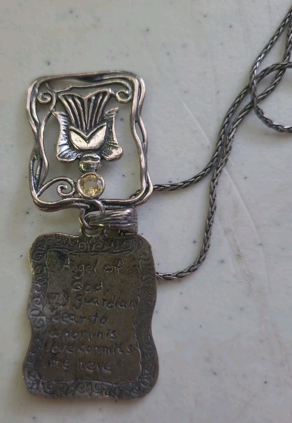 Israeli Silver 925 Citrine “ Guardian Angel “ Double Pendant Adjustable Necklace