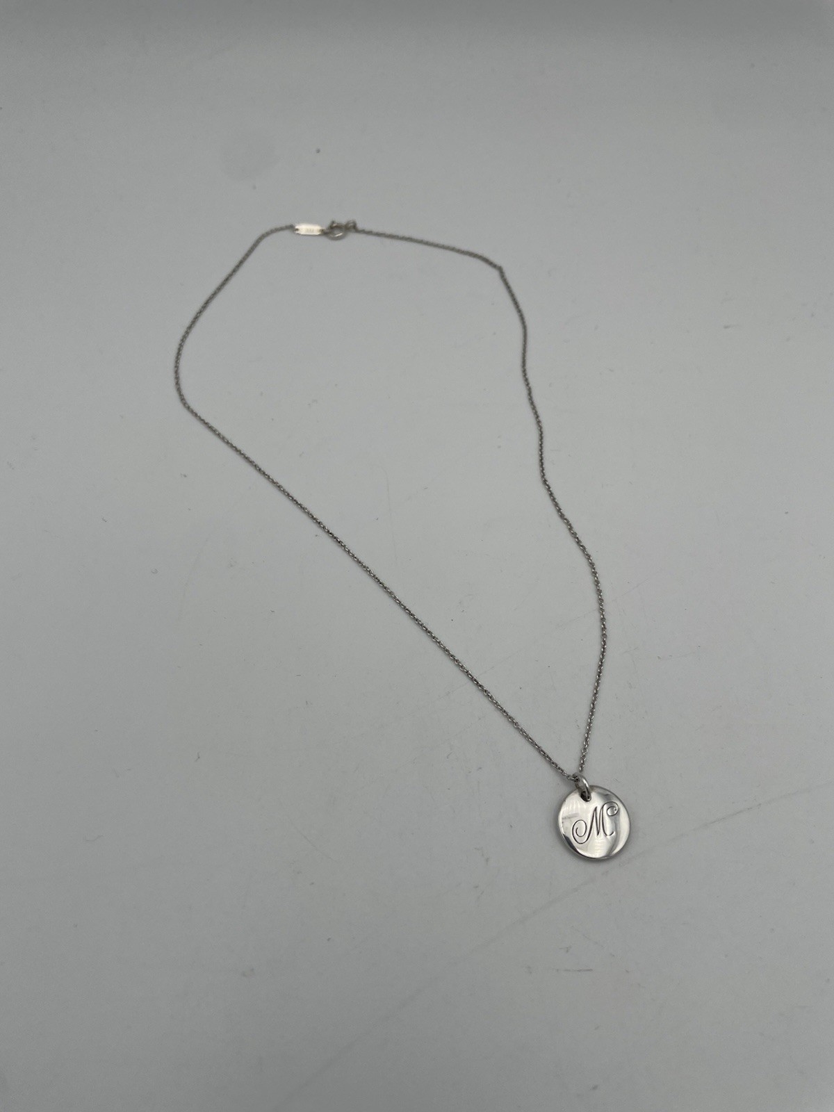 Tiffany & Co. Notes Initial Letter M Disc Pendant Necklace Sterling Silver 16″