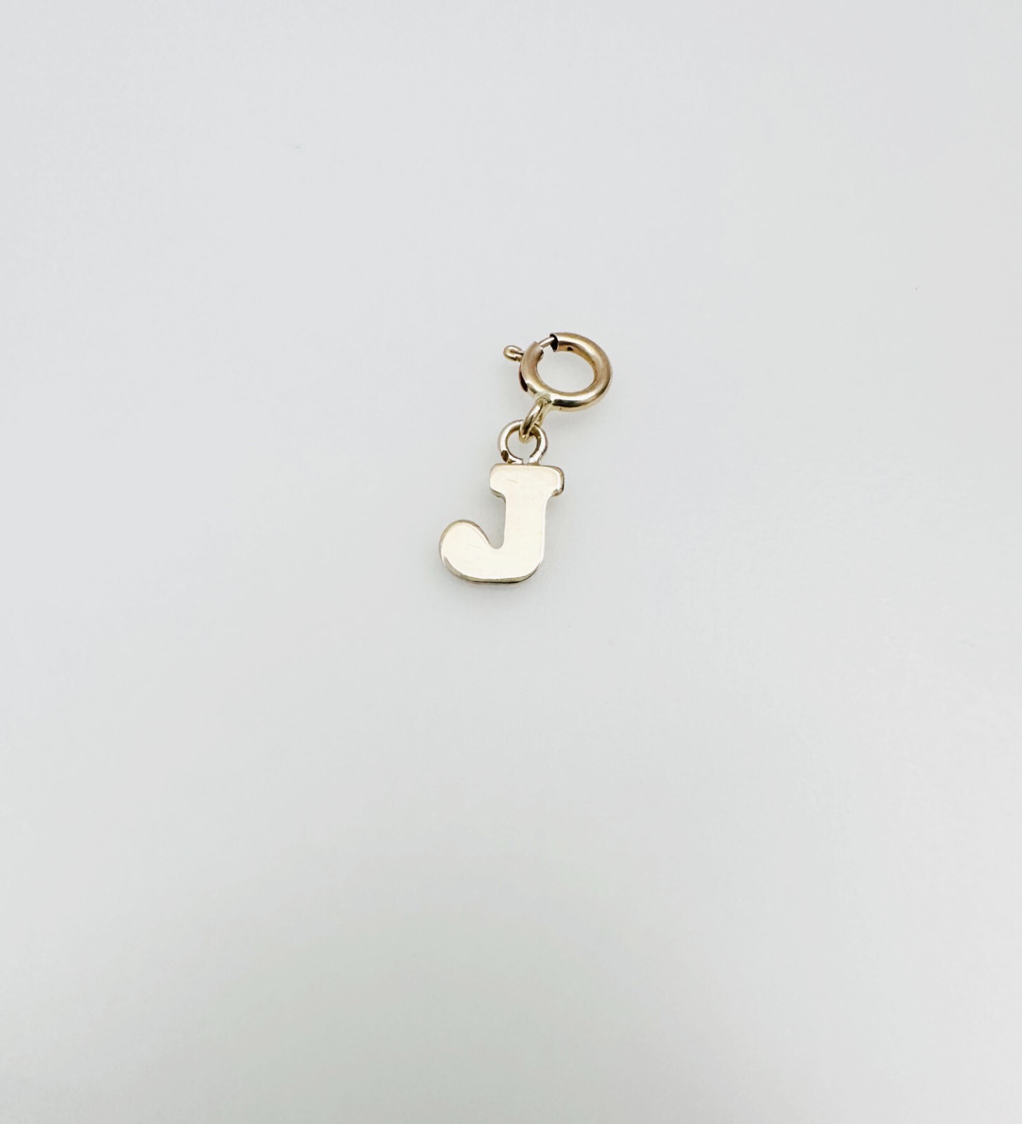 14K Solid Yellow Gold Mini/Very Small ‘J’ Initial Charm Pendant w/Spring Clasp