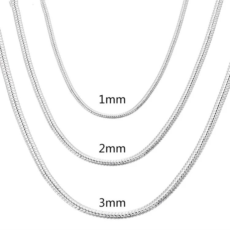 40-75Cm 925 Sterling Silver 1MM/2MM/3MM Solid Snake Chain Necklace for Men Women