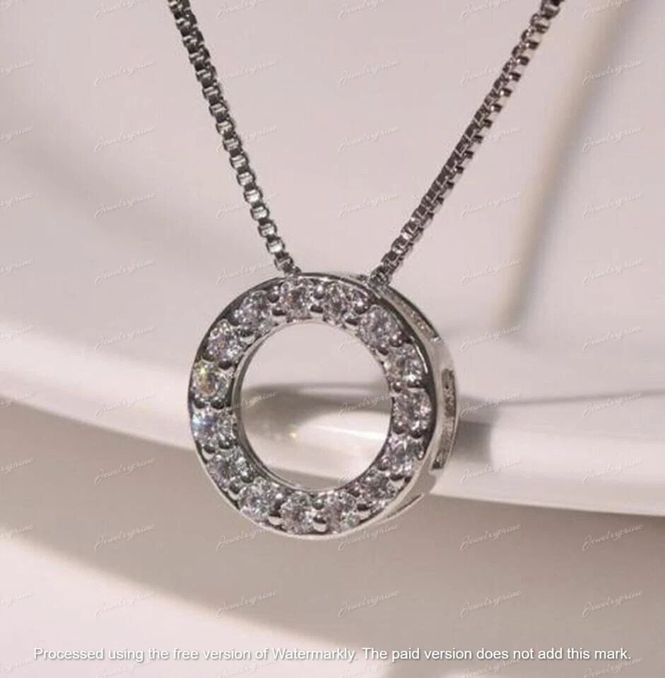 2Ct Round Cut Lab Created Diamond Necklace Circle Pendant 14k White Gold Finish