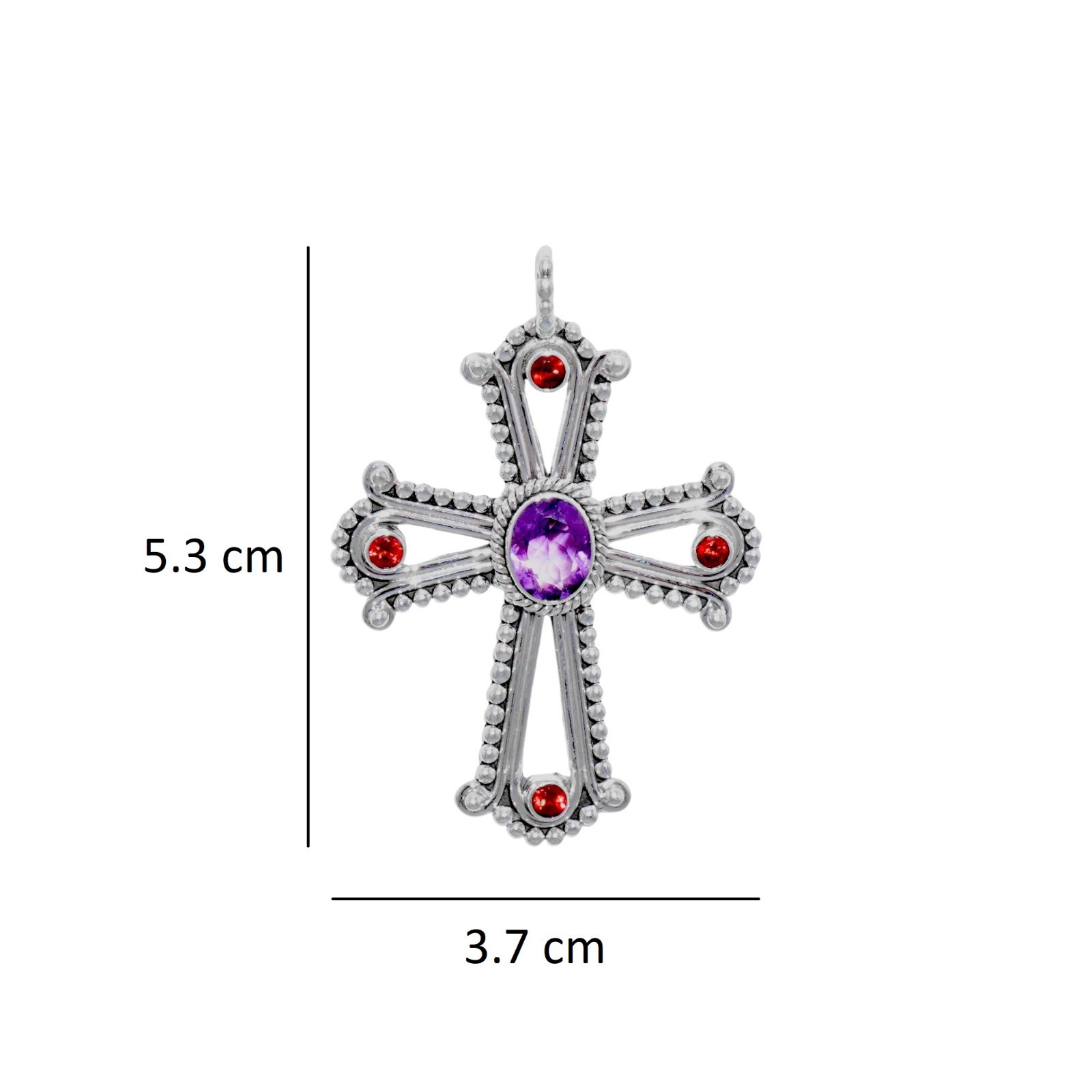 925 Sterling Silver Natural Amethyst & Garnet Cross Pendant Womens Jewelry Gift