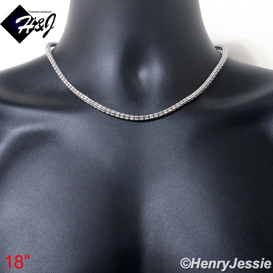 18″-24″MEN SOLID 925 STERLING SILVER 4MM DIAMOND-CUT ICE LINK CHAIN NECKLACE*N23