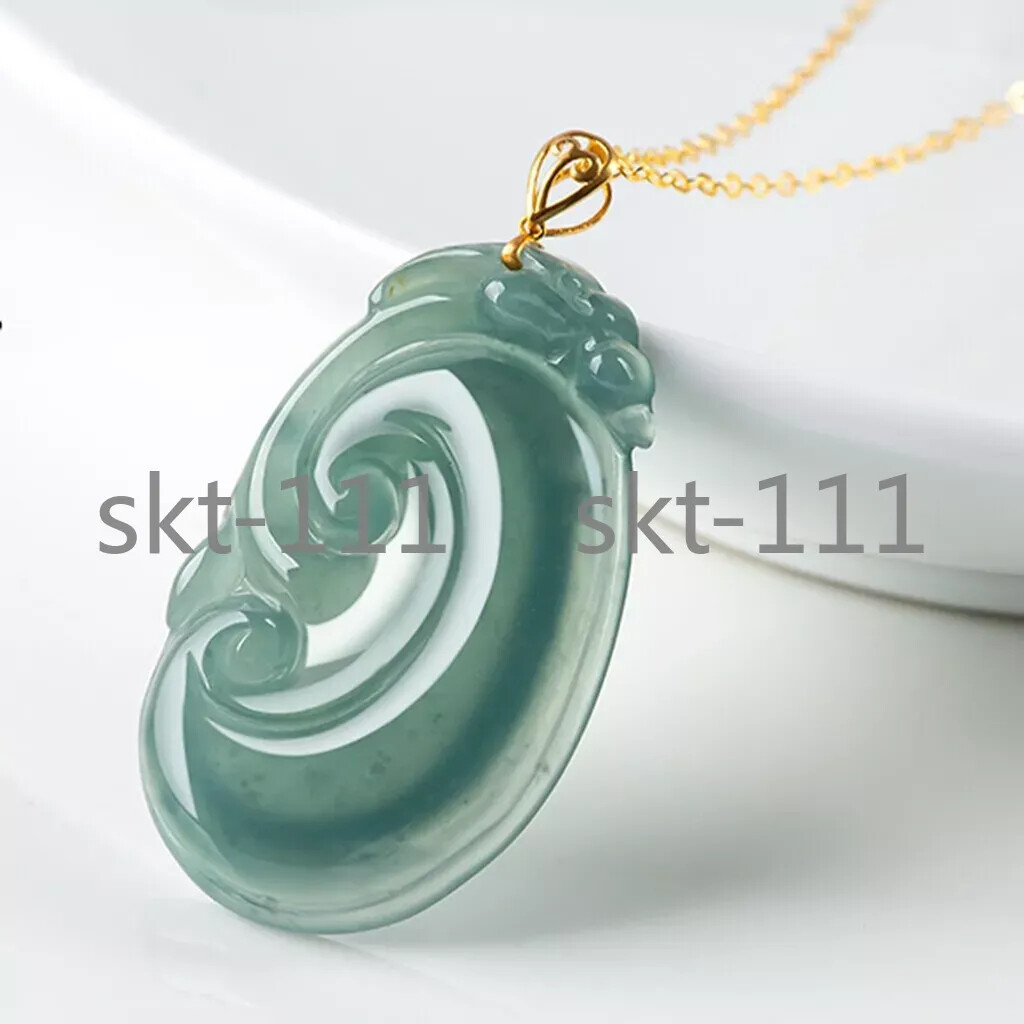Certified Ice Green Blue water A Jade jadeite 18K Solid Gold RuYi Pendant