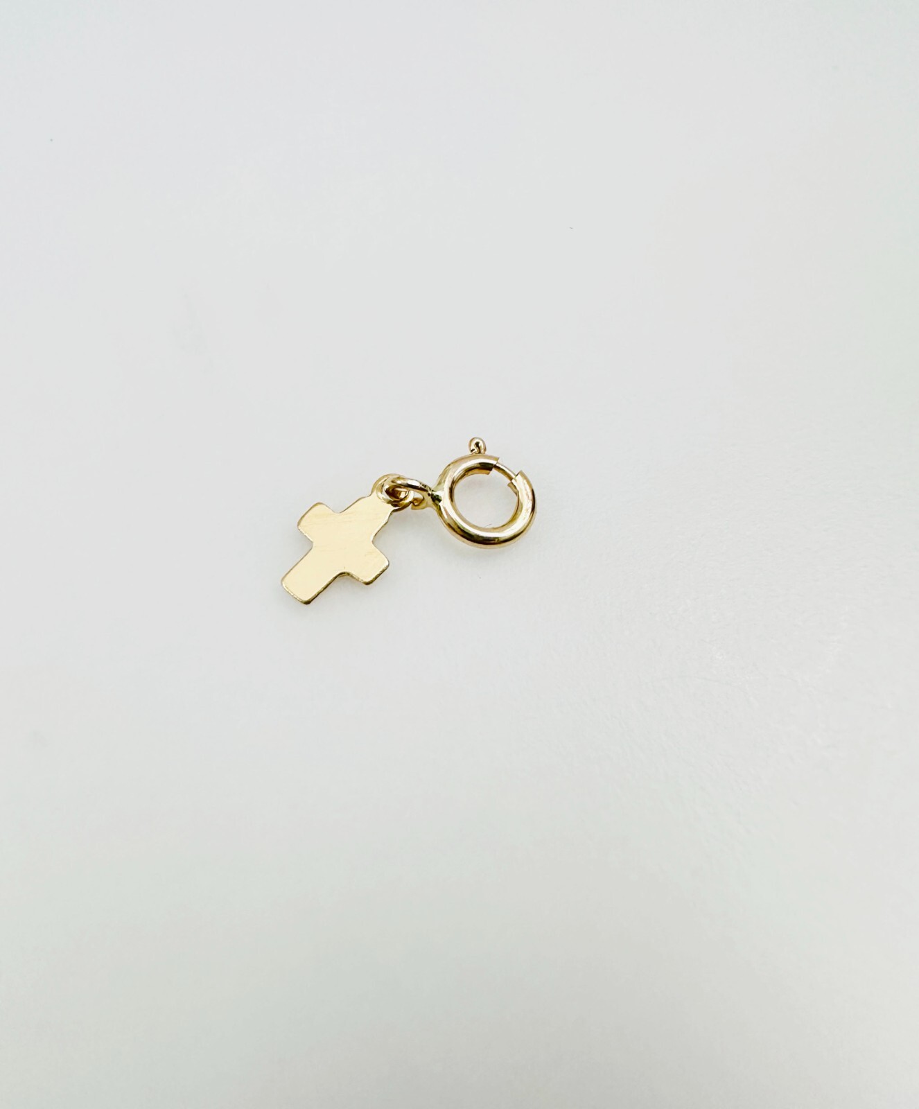 14K Solid Yellow Gold Teeny Tiny Cross Charm Pendant w/Spring Clasp