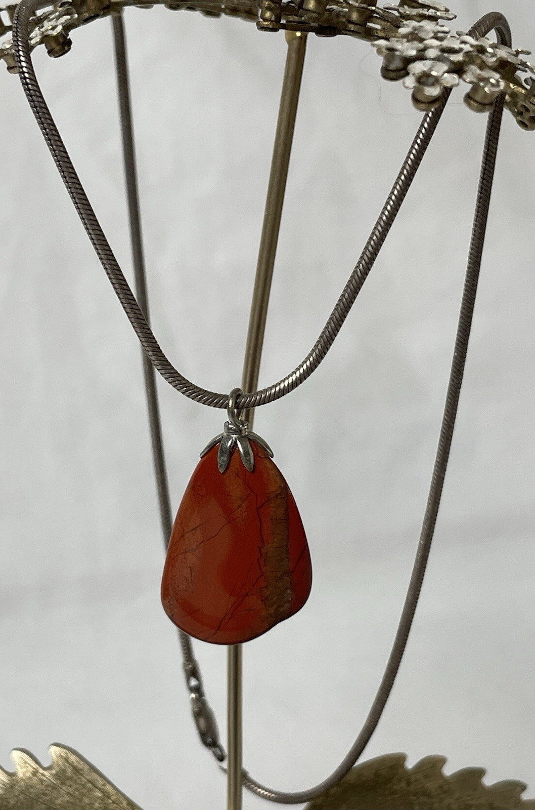 Vtg 925 Sterling Silver Tourmaline Pendant Necklace 18” Snake Chain AGI Italy