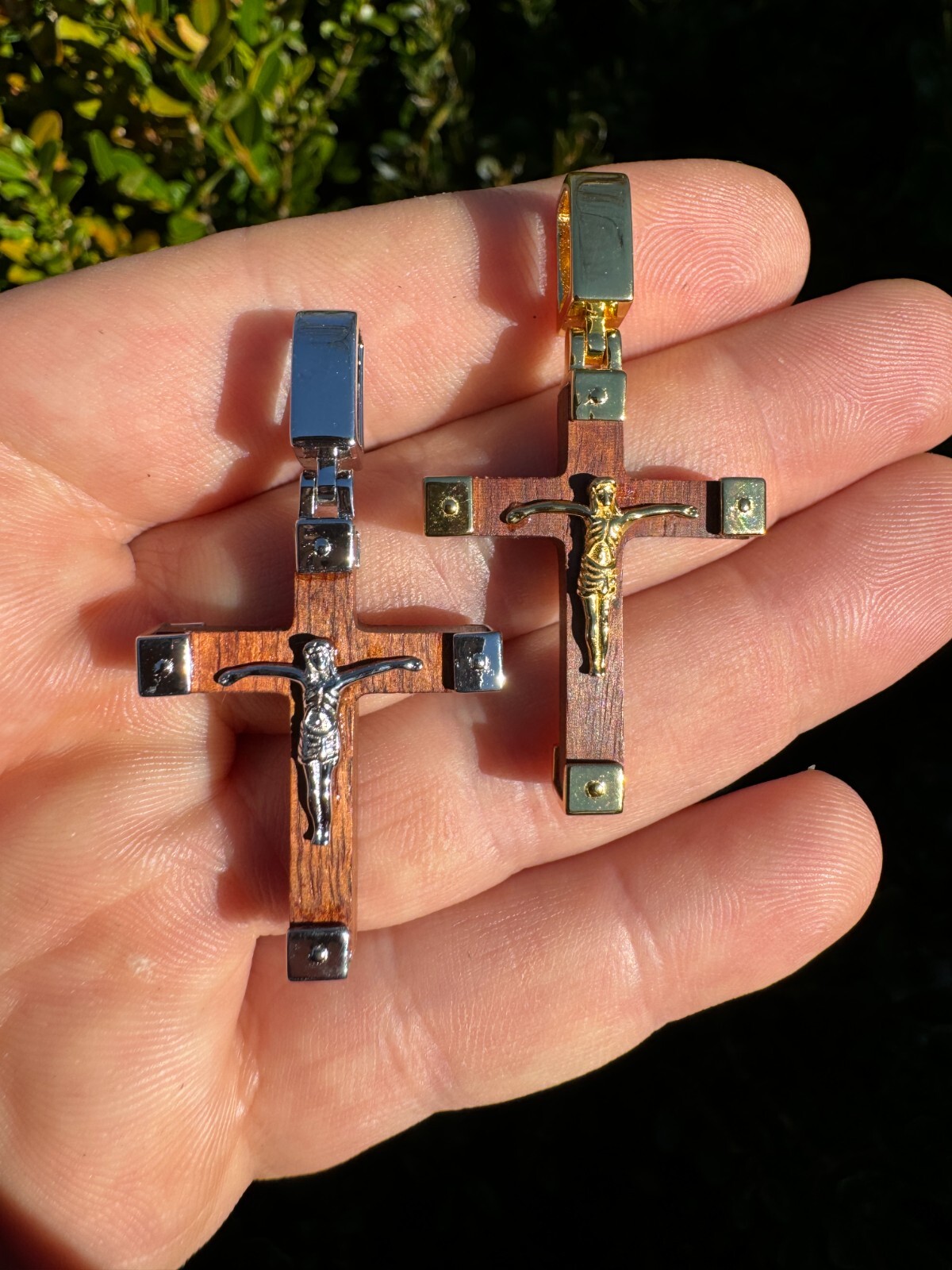 Small Plain Real 925 Silver & Natural Wood Jesus Cross Pendant Necklace 1.25″