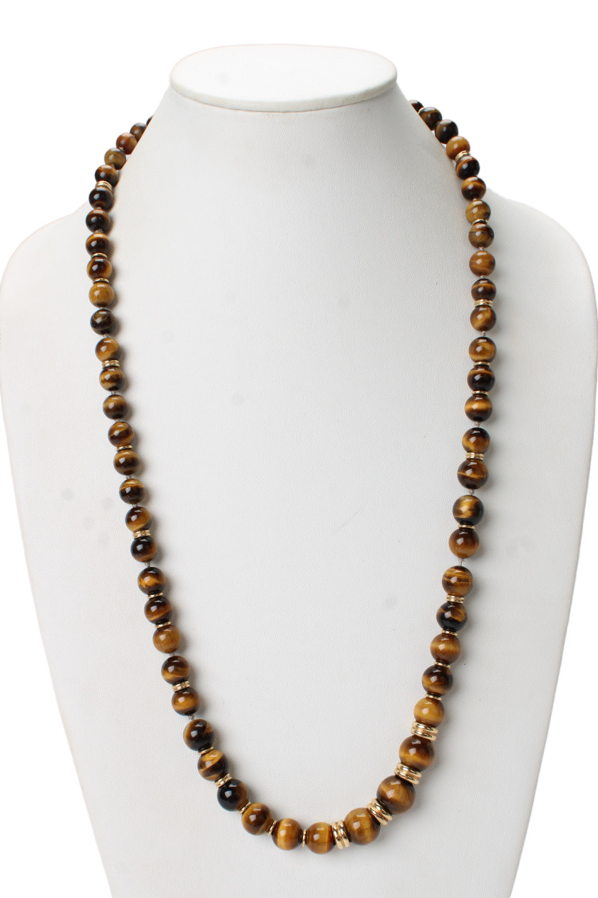Designer Womens 13K Gold Tigers Eye Graduated Bead Strand Necklace 30″ 128g