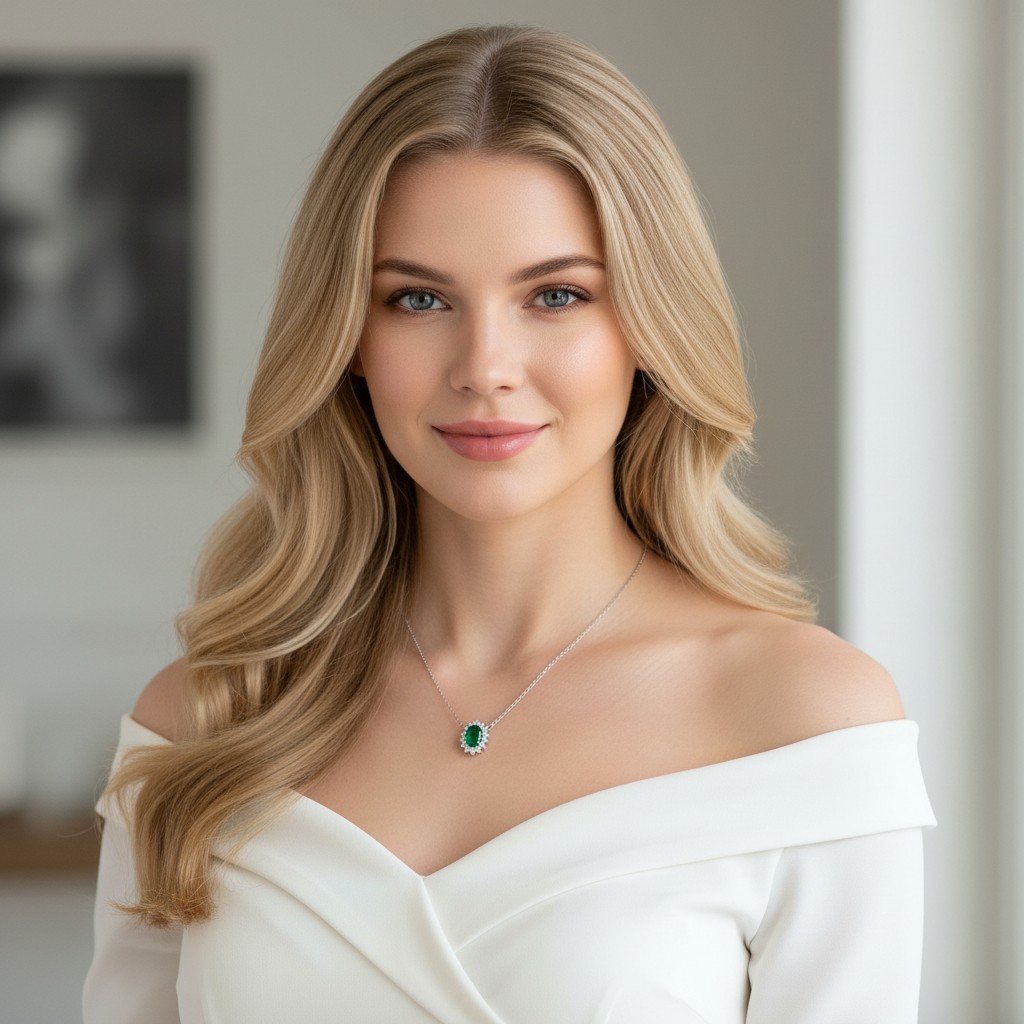 925 Sterling Silver Necklace 8x6mm Natural Emerald Zircon Flower Handmade Chain