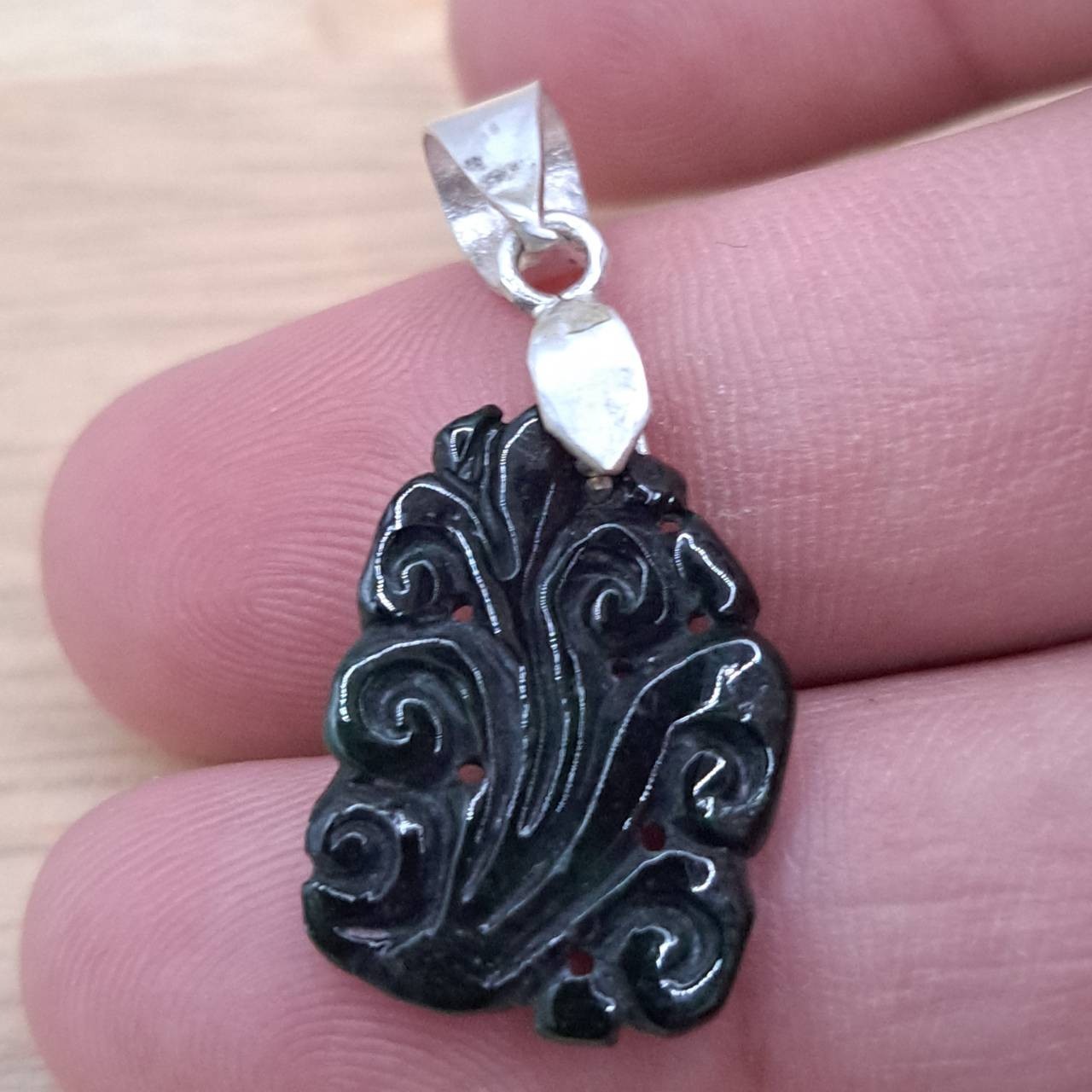 Jade Type A Pendant Burmese Natural Jadeite Myanmar Silver 92.5 Handmade 004