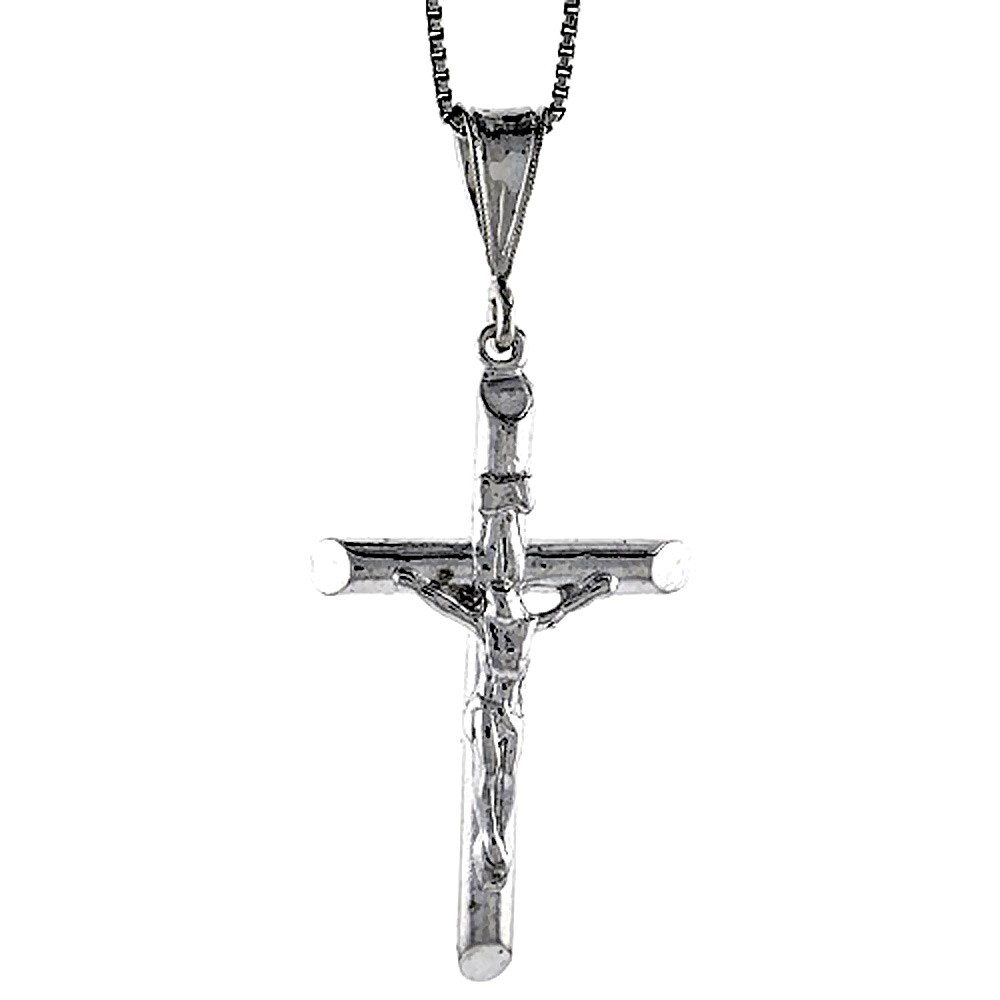 925 Sterling Silver Tubular Crucifix Cross Pendant 1 1/2 Inch (38mm) Tall