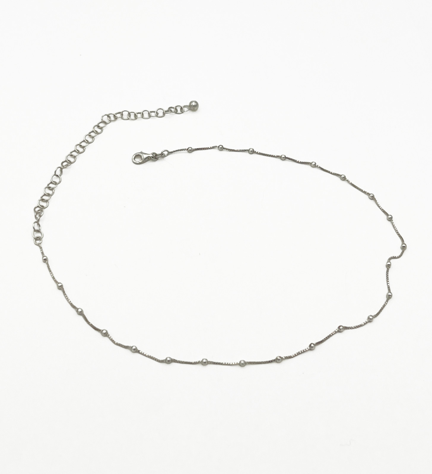 925 Sterling Silver Italy Beaded Satellite Box Chain Choker 12–16 inches