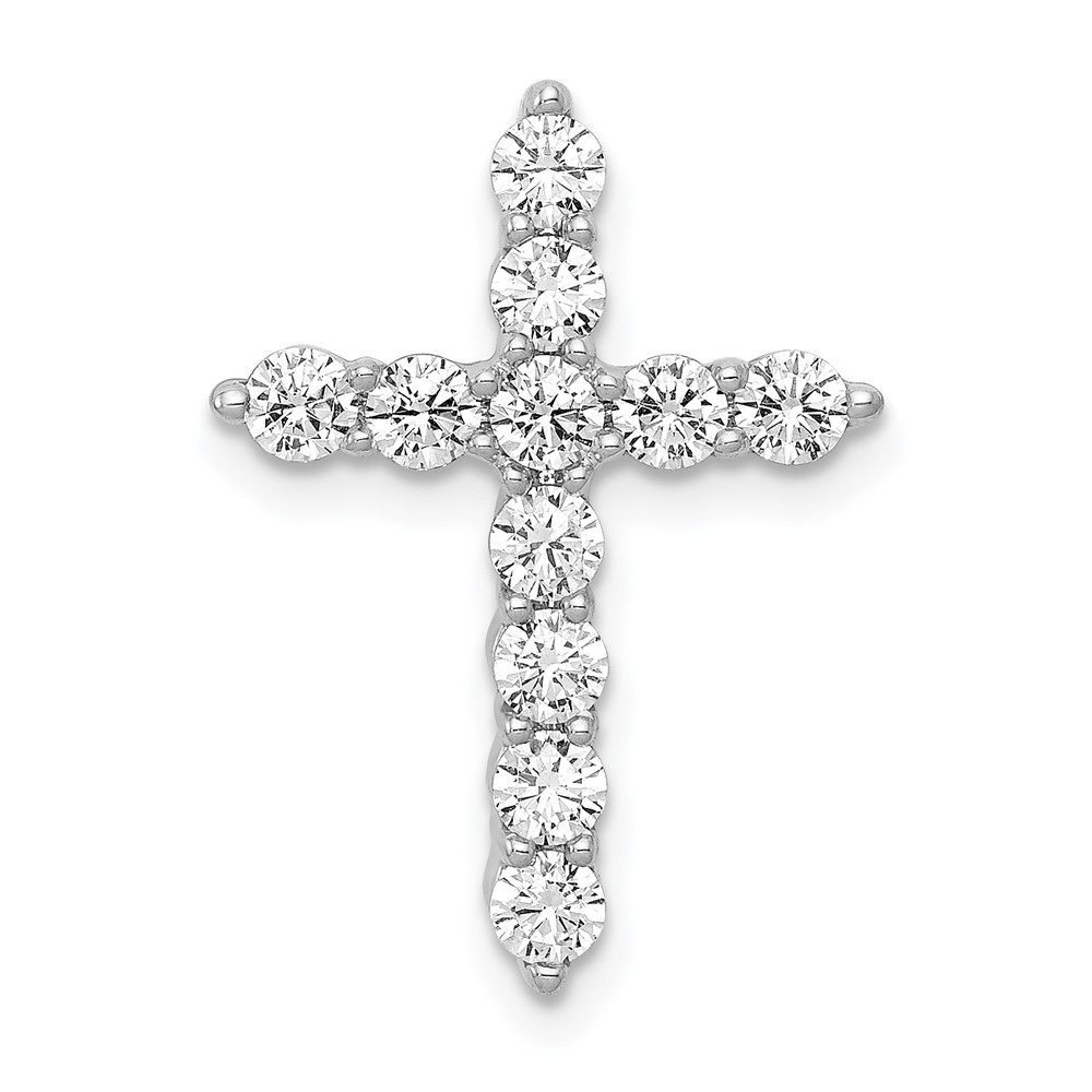 14k White Gold 3/4Ct Round Lab Grown Diamond VS/SI+ G+ Cross Chain Slide Pendant